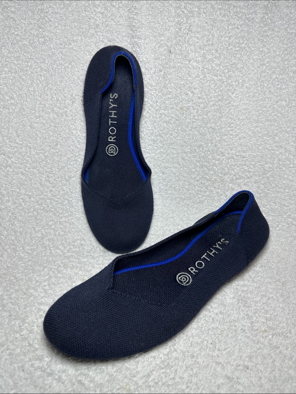 Rothy's Navy Knit Ballet Flats with Royal Blue Trim 9W